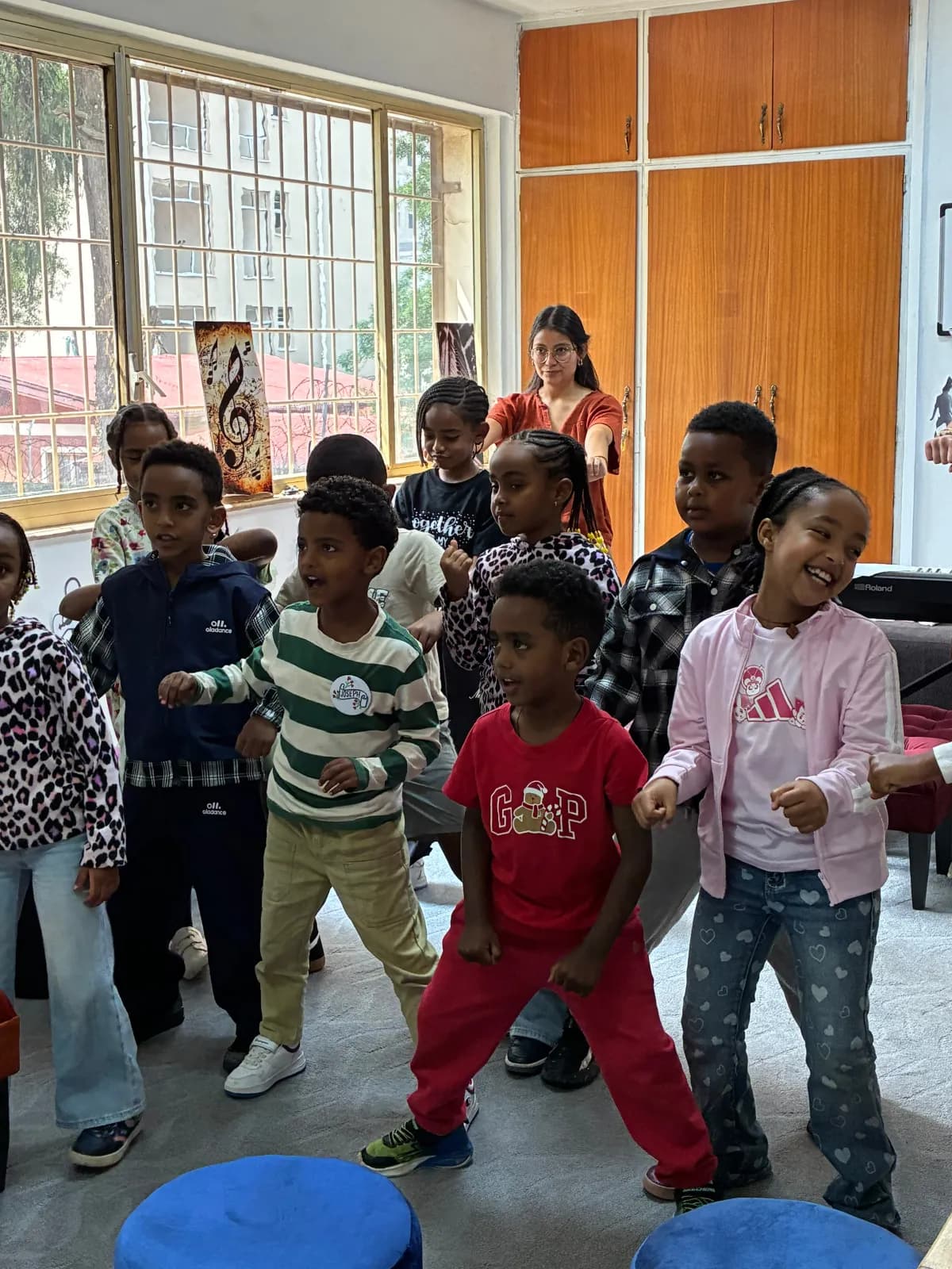 Nucleus campers laughing and dancing together during a movement session